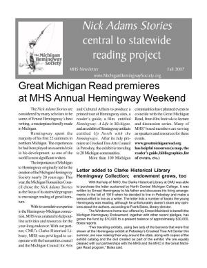 Nick Adams Stories Central to Statewide Reading Project