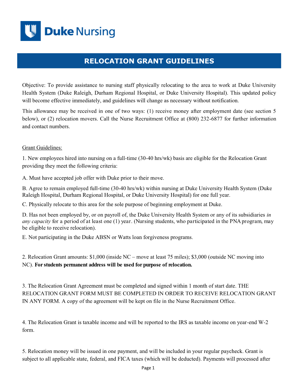 Relocation Grant Guidelines