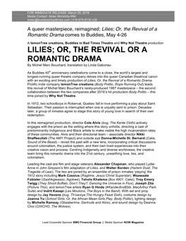 LILIES; OR, the REVIVAL OR a ROMANTIC DRAMA by Michel Marc Bouchard, Translation by Linda Gaboriau