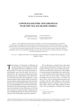 Lower Paleolithic Site Kremenac Near the Village Rujnik (Serbia)