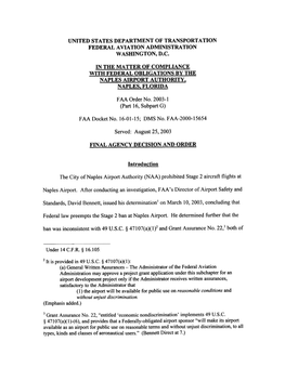 In Re Compliance with Federal Obligations by the Naples Airport Auth., No. 16-01-15, Final Agency Decision and Order