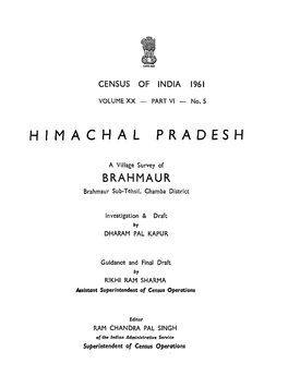 Village Survey of Brahmaur, Part-VI-No-5,Vol-XX, Himachal Pradesh