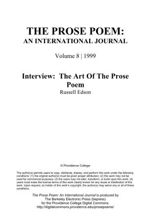 Interview: the Art of the Prose Poem Russell Edson