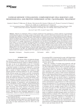 Fathead Minnow Vitellogenin: Complementary Dna Sequence and Messenger Rna and Protein Expression After 17␤-Estradiol Treatment