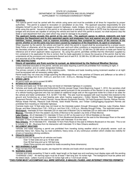 Louisiana Department of Transportation and Development Supplement to Oversize/Overweight Permit