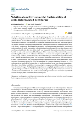 Nutritional and Environmental Sustainability of Lentil Reformulated Beef Burger