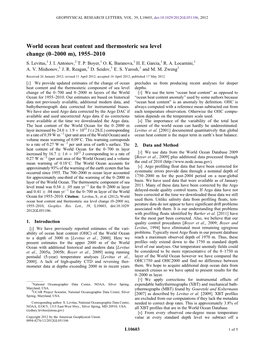 World Ocean Heat Content and Thermosteric Sea Level Change (0–2000 M), 1955–2010 S