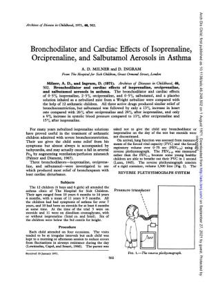Bronchodilator and Cardiac Effects of Isoprenaline, Orciprenaline, and Salbutamol Aerosols in Asthma A
