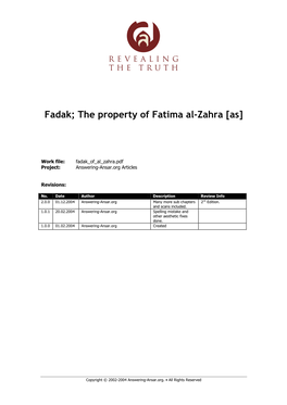 Fadak; the Property of Fatima Al-Zahra [As]