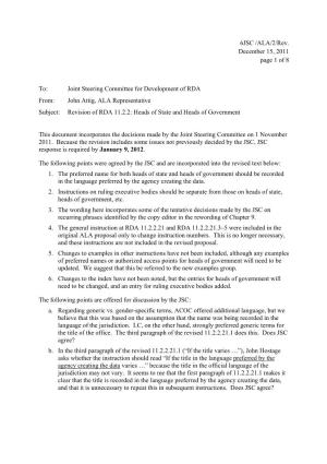 6JSC /ALA/2/Rev. December 15, 2011 Page 1 of 8 To: Joint Steering