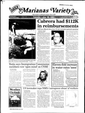 Arianas %Riety;;~ Micronesia's Leading Newspaper Since 1972 B&) Cabrera Had $112K in Reimbursements