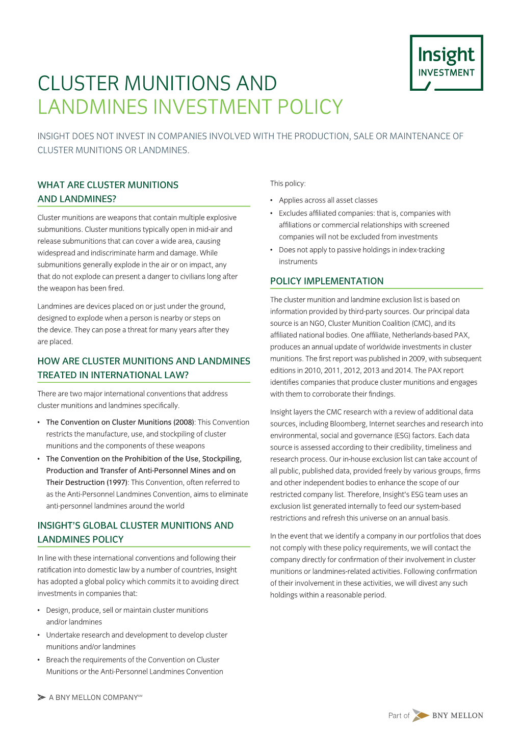 Cluster Munitions and Landmines Investment Policy