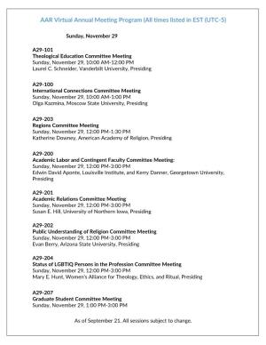 AAR Virtual Annual Meeting Program (All Times Listed in EST (UTC-5)