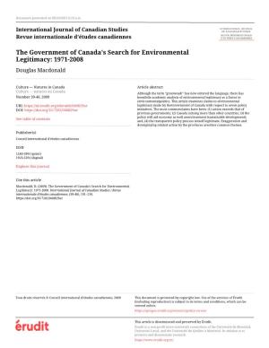 The Government of Canada's Search for Environmental Legitimacy: 1971-2008 Douglas Macdonald