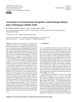 Assessment of Environmental Soil Quality Around Sonepur Bazari Mine of Raniganj Coalﬁeld, India