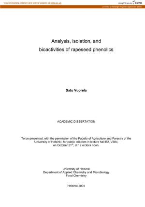 Analysis, Isolation and Bioactives of Rapeseed Phenolics