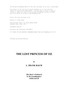 The Lost Princess of Oz, by L