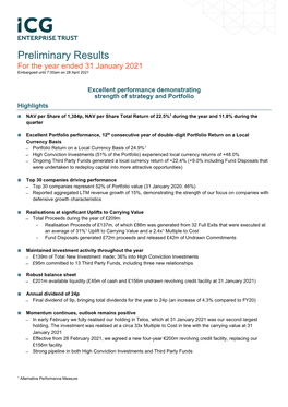 Preliminary Results for the Year Ended 31 January 2021 Embargoed Until 7:00Am on 28 April 2021