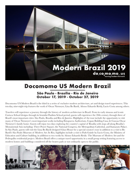 Docomomo US Modern Brazil São Paulo - Brasília - Rio De Janeiro October 17, 2019 - October 27, 2019