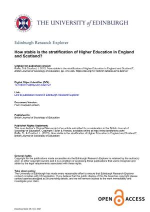 How Stable Is the Stratification of Higher Education in England and Scotland?