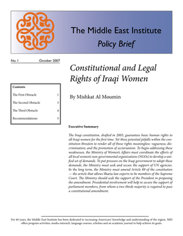 Constitutional and Legal Rights of Iraqi Women the Middle East Institute Policy Brief