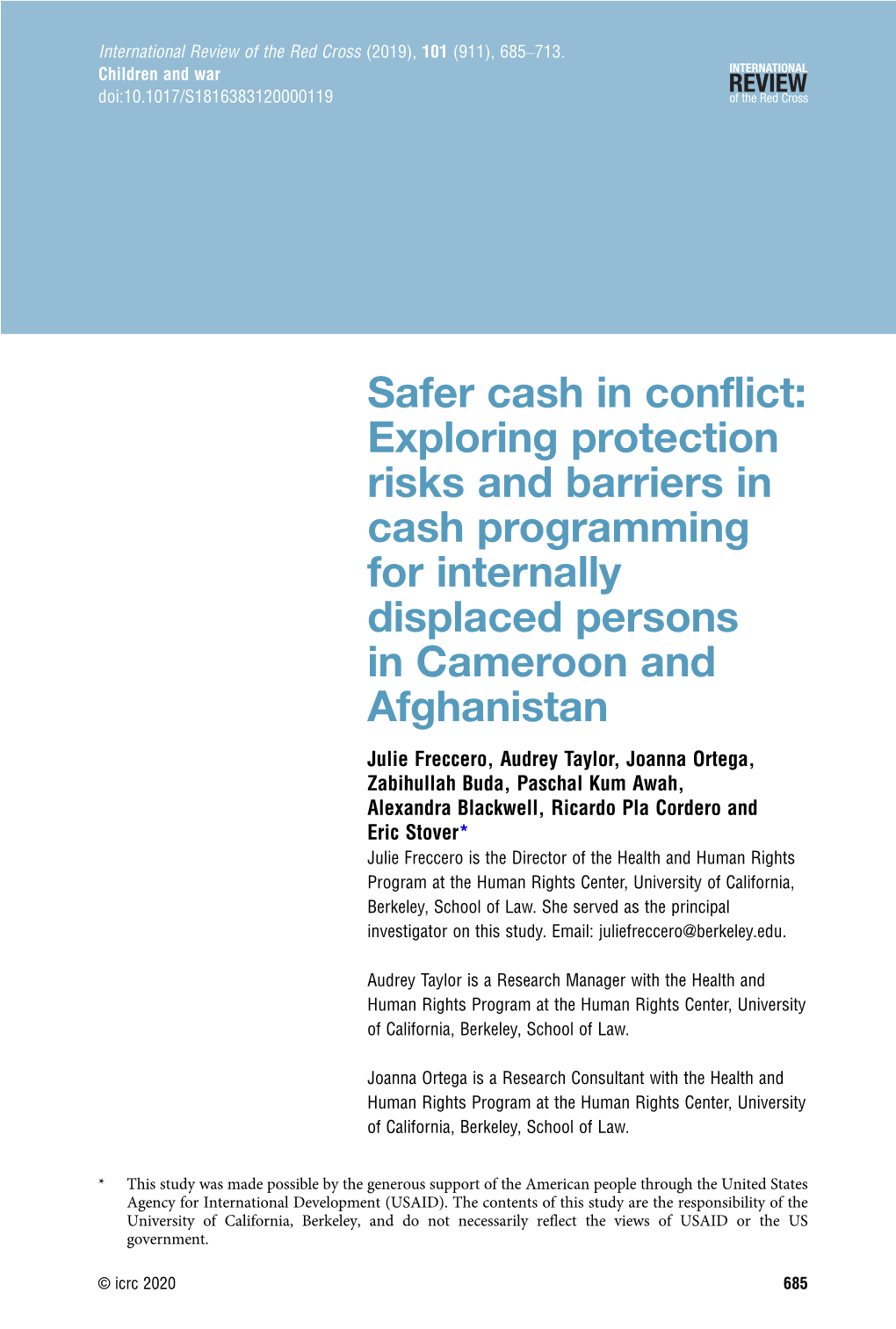 Exploring Protection Risks and Barriers in Cash Programming for Internally