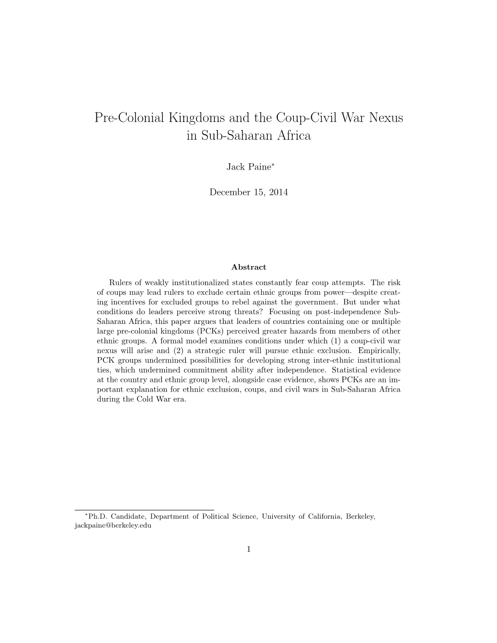 Pre-Colonial Kingdoms and the Coup-Civil War Nexus in Sub-Saharan Africa