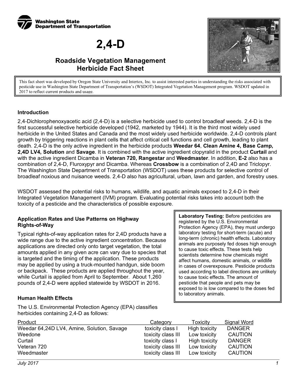 2,4-D Roadside Vegetation Management Herbicide Fact Sheet