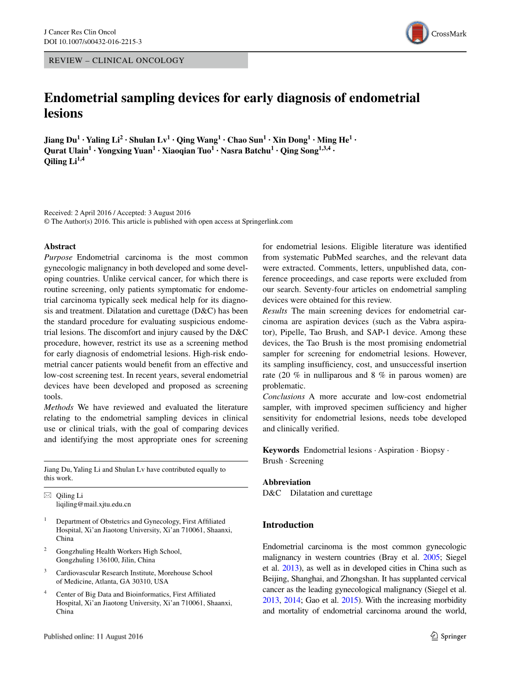 Endometrial Sampling Devices for Early Diagnosis of Endometrial Lesions