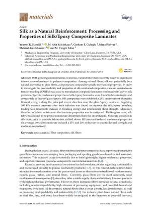 Processing and Properties of Silk/Epoxy Composite Laminates