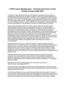 COSI Cancer Biophotonics - Tenured and Tenure Track Faculty Position 2018-2019