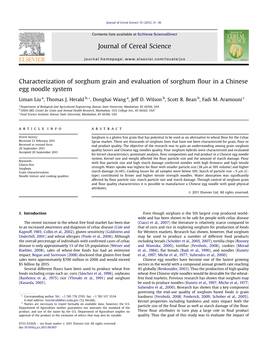 Characterization of Sorghum Grain and Evaluation of Sorghum Flour in a Chinese Egg Noodle System