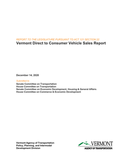 Vermont Direct to Consumer Vehicle Sales Report