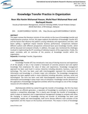 Knowledge Transfer Practice in Organization