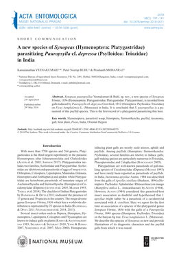 Hymenoptera: Platygastridae) Parasitizing Pauropsylla Cf