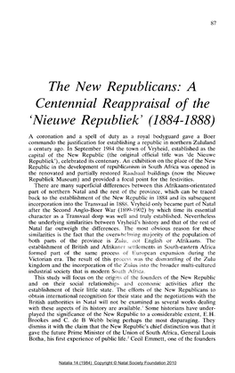 The New Republicans: a Centennial Reappraisal of the 'Nieuwe Republiek' (1884-1888)