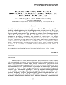 Lean Manufacturing Practices and Manufacturing Performance: the Moderating Effect of Ethical Climates