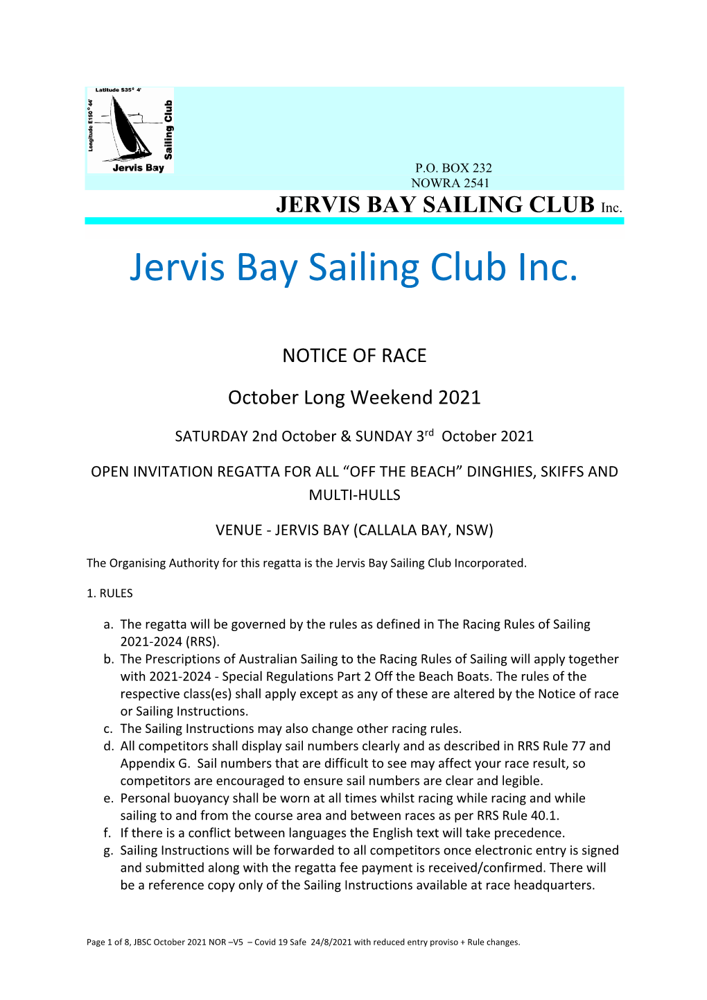 JERVIS BAY SAILING CLUB Inc