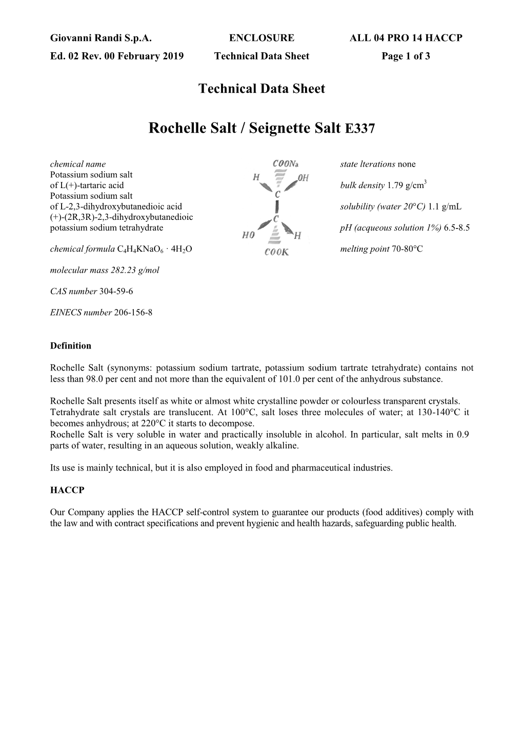 Rochelle Salt / Seignette Salt E337