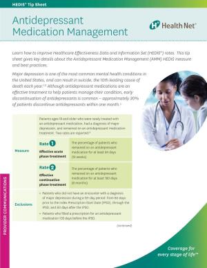Antidepressant Medication Management HEDIS Tip Sheet
