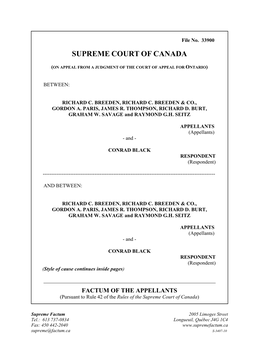 FACTUM of the APPELLANTS (Pursuant to Rule 42 of the Rules of the Supreme Court of Canada)