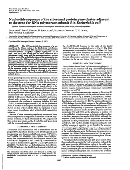 Nucleotide Sequence of the Ribosomal Protein Gene Cluster Adjacent to the Gene for RNA Polymerasesubunit