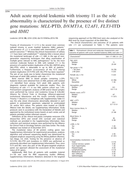 Adult Acute Myeloid Leukemia with Trisomy 11 As the Sole Abnormality