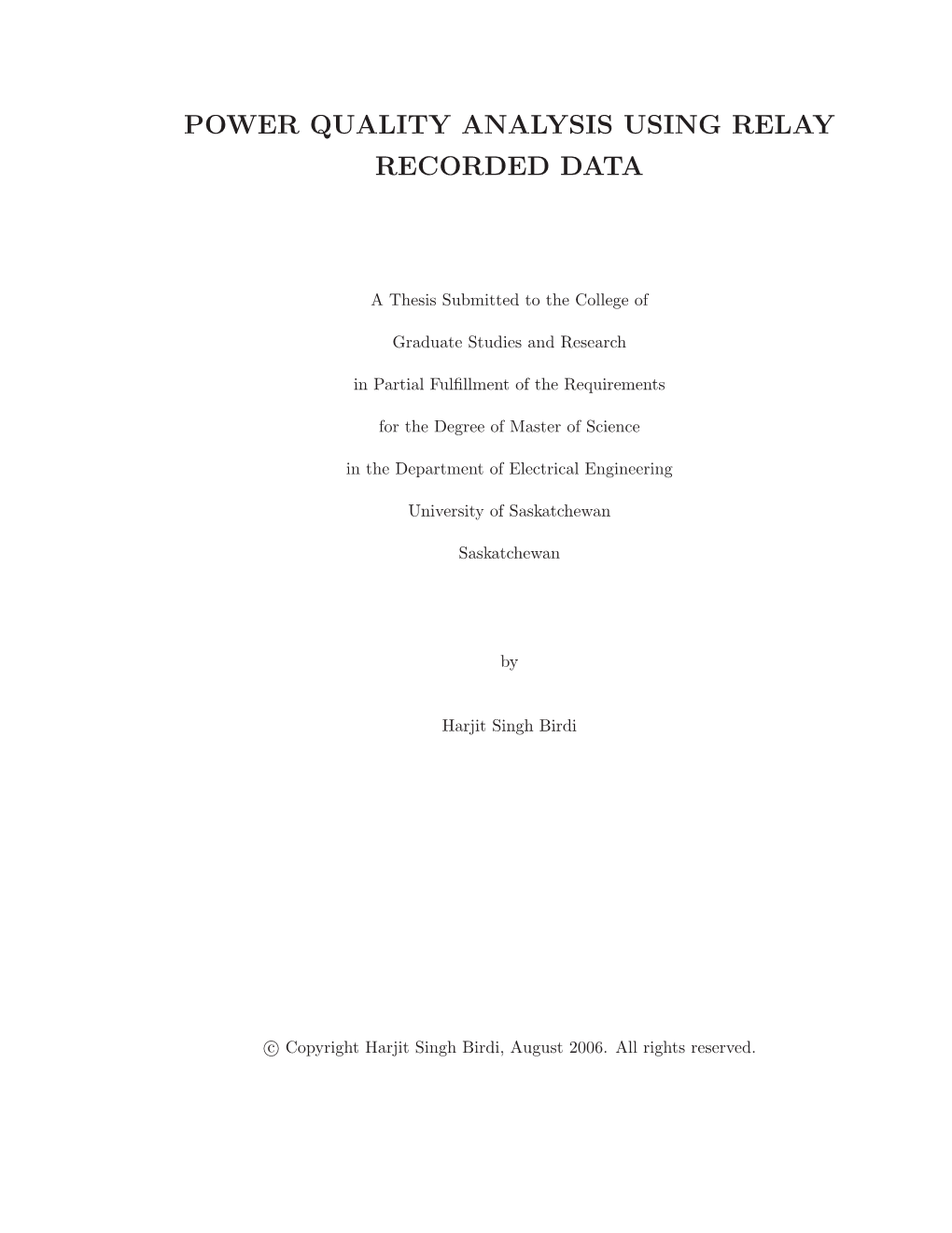 Power Quality Analysis Using Relay Recorded Data