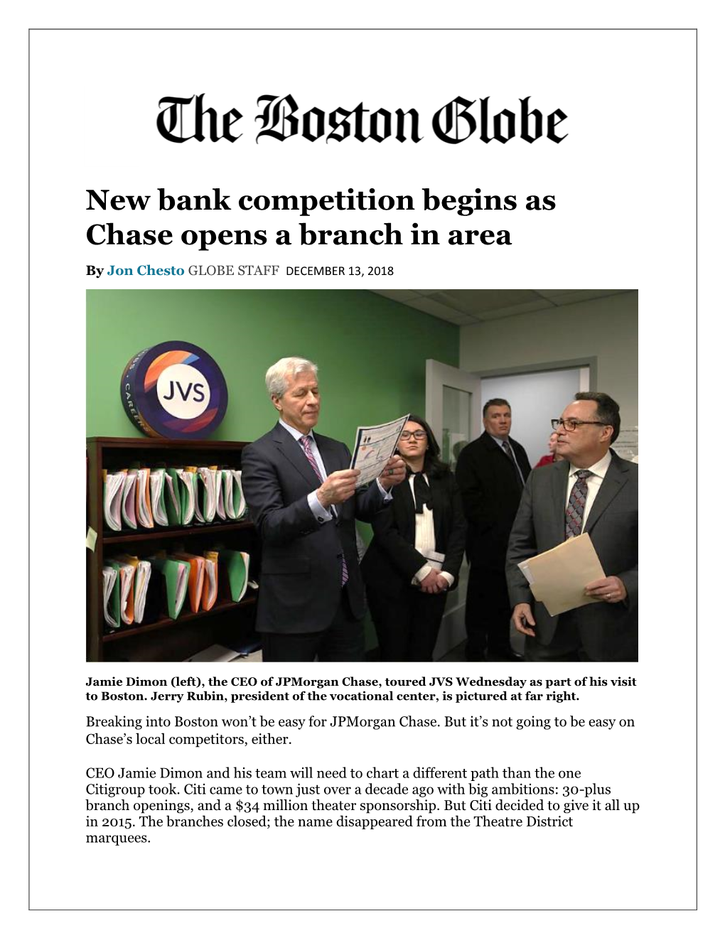 New Bank Competition Begins As Chase Opens a Branch in Area