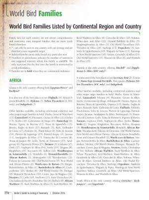 World Bird Families World Bird Families Listed by Continental Region and Country