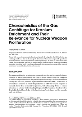 Characteristics of the Gas Centrifuge for Uranium Enrichment and Their Relevance for Nuclear Weapon Proliferation