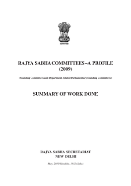 Rajya Sabha Committees –A Profile (2009) Summary Of