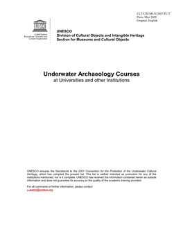 Underwater Archaeology Courses at Universities and Other Institutions