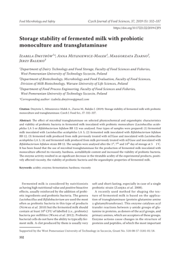 Storage Stability of Fermented Milk with Probiotic Monoculture and Transglutaminase